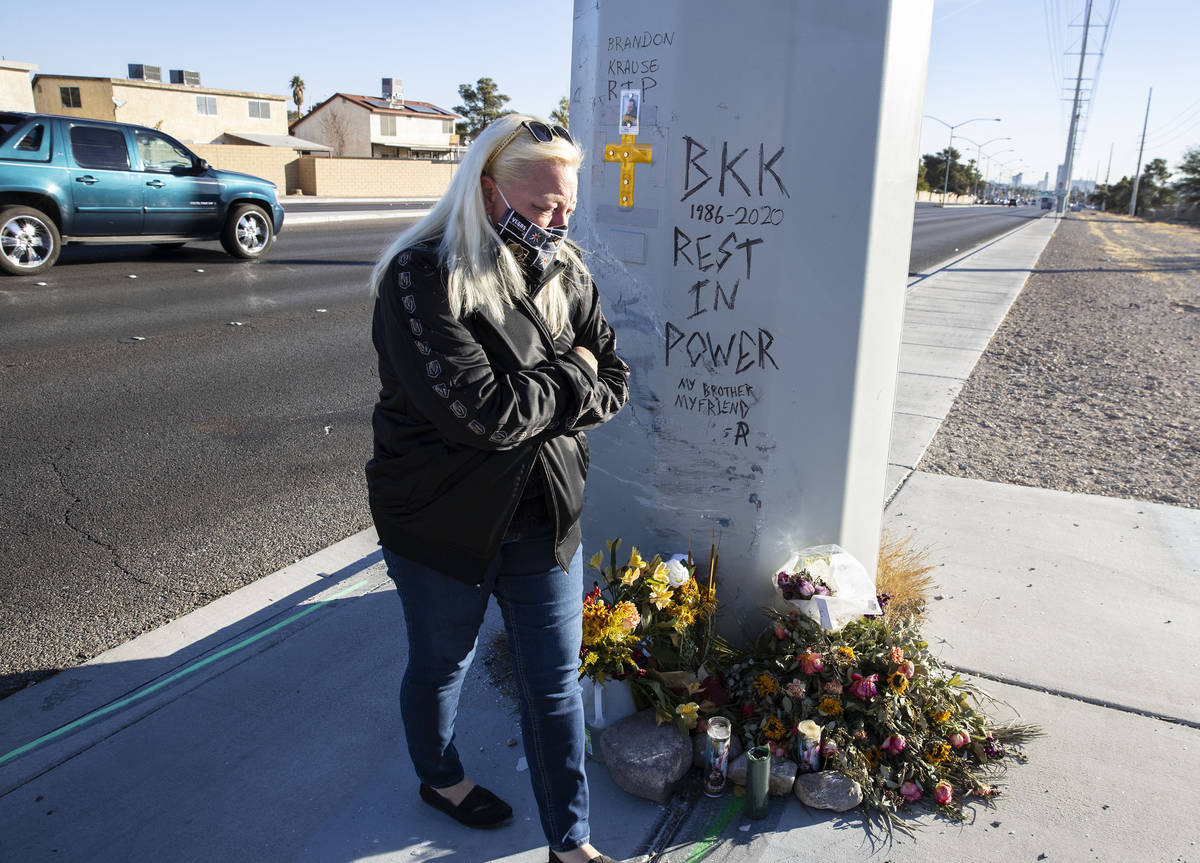 Jennifer Krause, a mother of Brandon Krause, who was killed in a Nov. 10 car crash, visits Krau ...