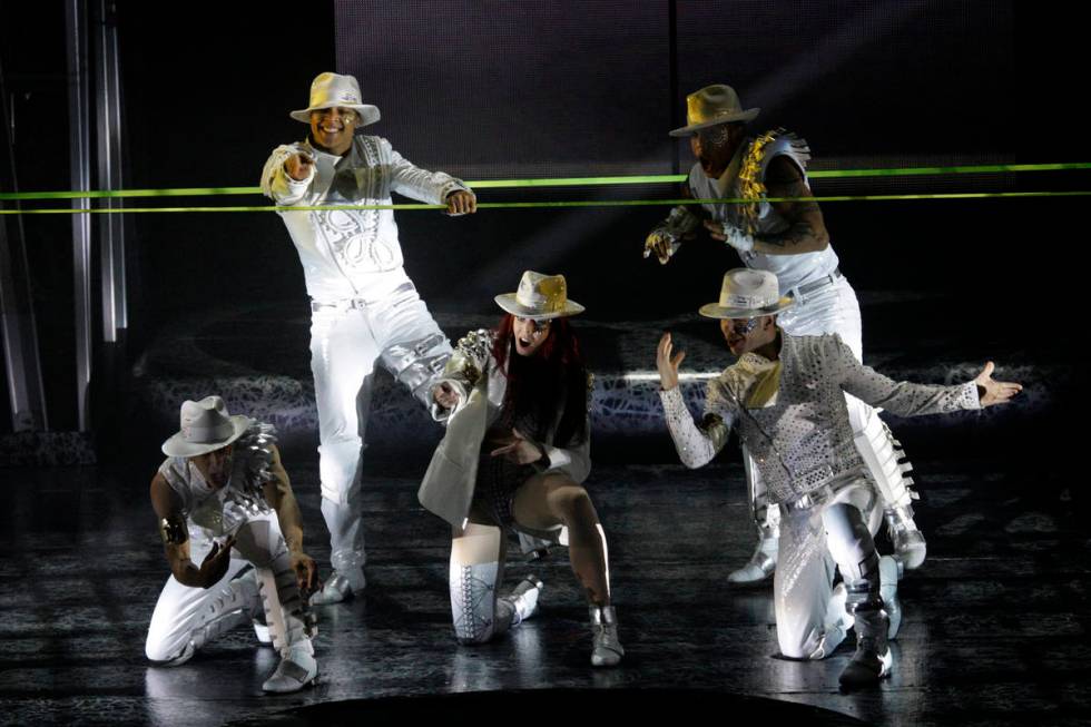 Cirque du Soleil performers debut part of the new Michael Jackson One show at Mandalay Bay in t ...