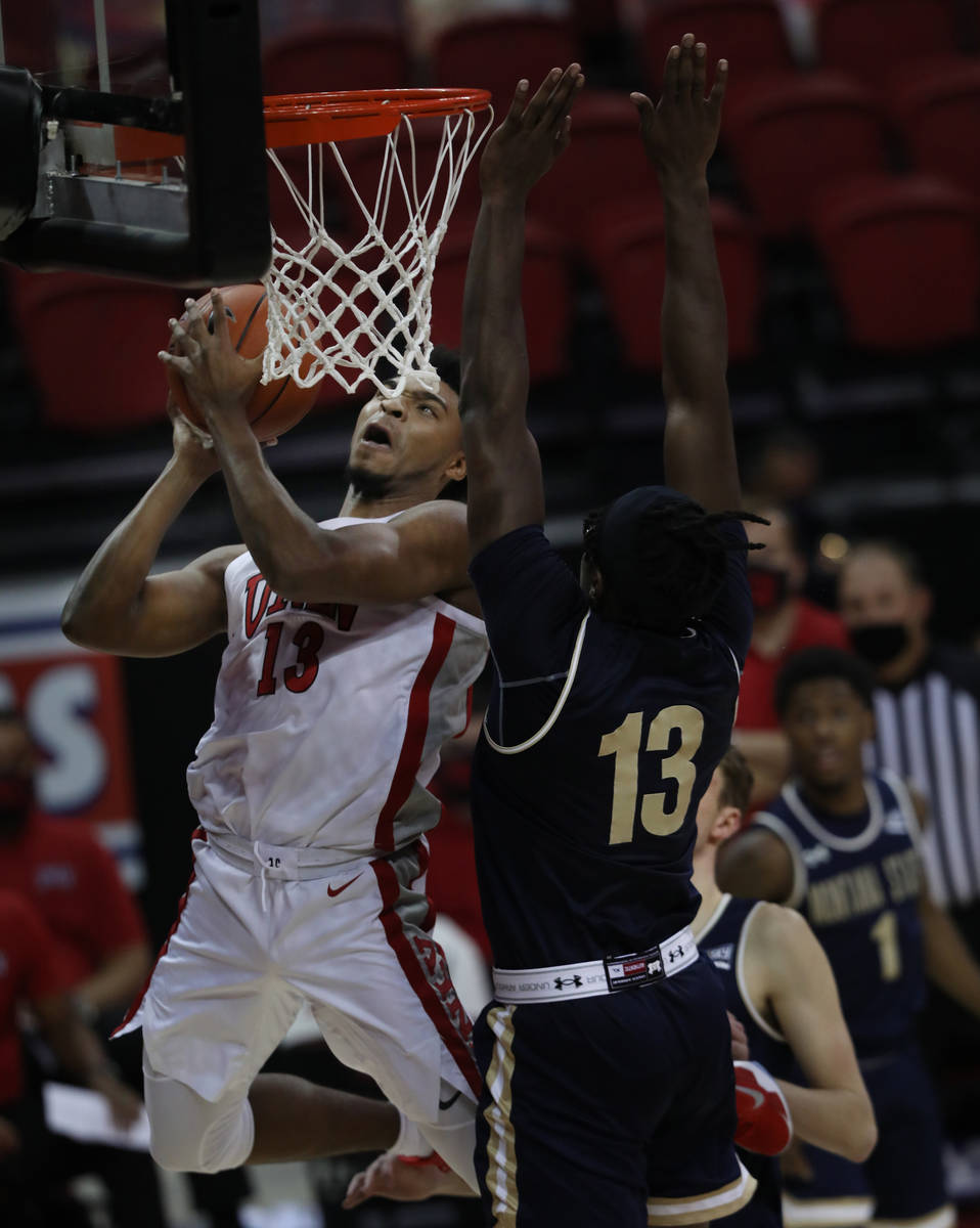 UNLV Rebels guard Bryce Hamilton (13) shoots the ball for a score against Montana State Bobcats ...