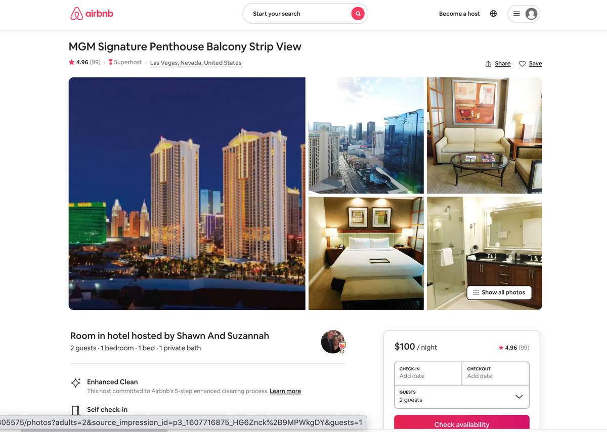 This screenshot from airbnb.com shows a unit available to rent in Las Vegas. (airbnb.com)