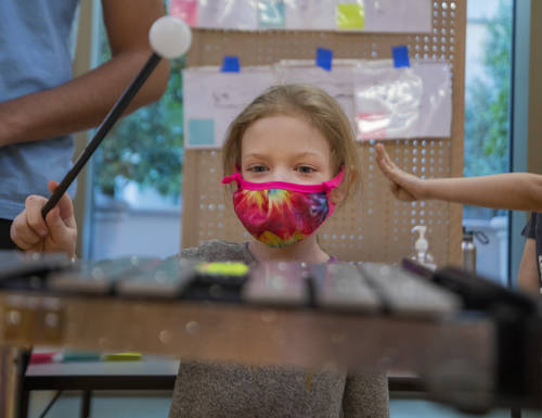 Jennifer, 6, of Las Vegas, participates in the Las Vegas Philharmonic's Music Van residency at ...