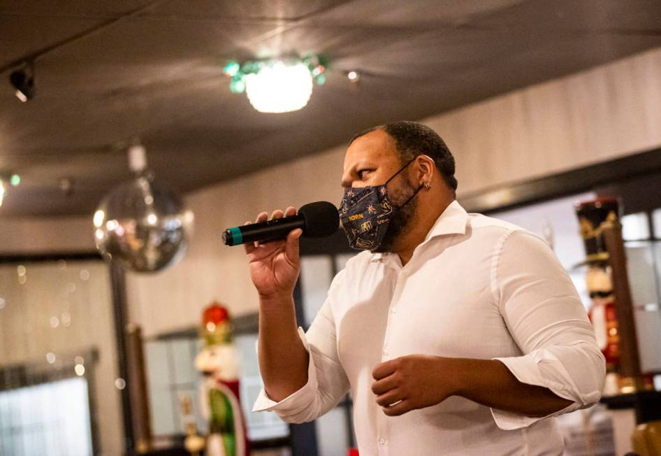 Carnell Johnson, also known as Golden Pipes, sings during rehearsal for "A Vegas Room Chri ...