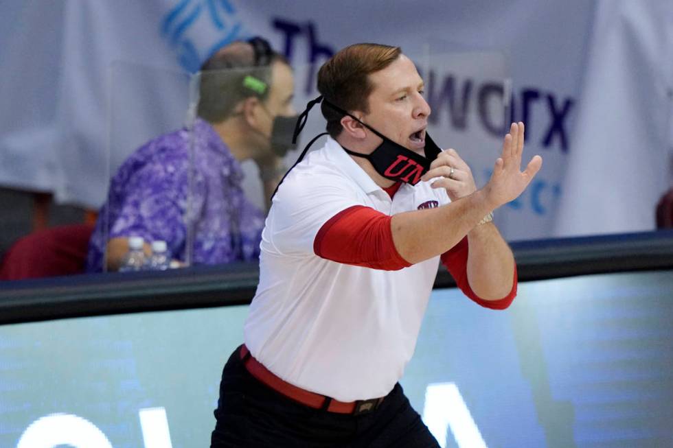 UNLV head coach T.J. Otzelberger directs his team in the first half of a game against North Car ...