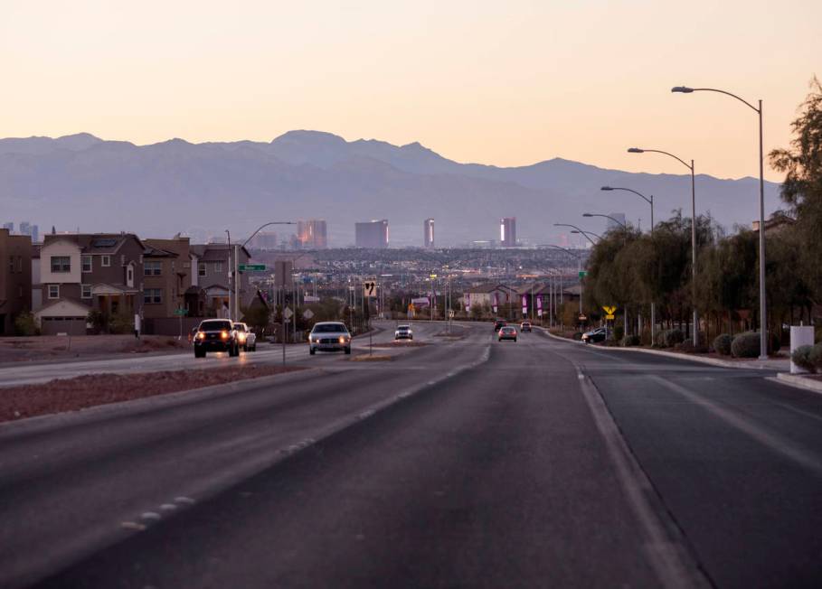 Cars drive south on Warm Springs Road near Cadence View Way in Henderson on Wednesday, Dec. 2, ...