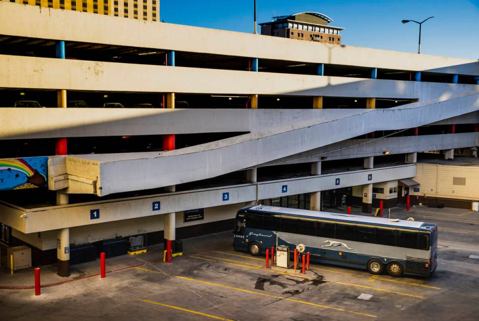 A lone Greyhound bus parked at the terminal downtown at a building which will be redeveloped by ...