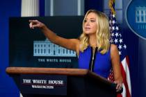 White House press secretary Kayleigh McEnany speaks during a press briefing at the White House, ...