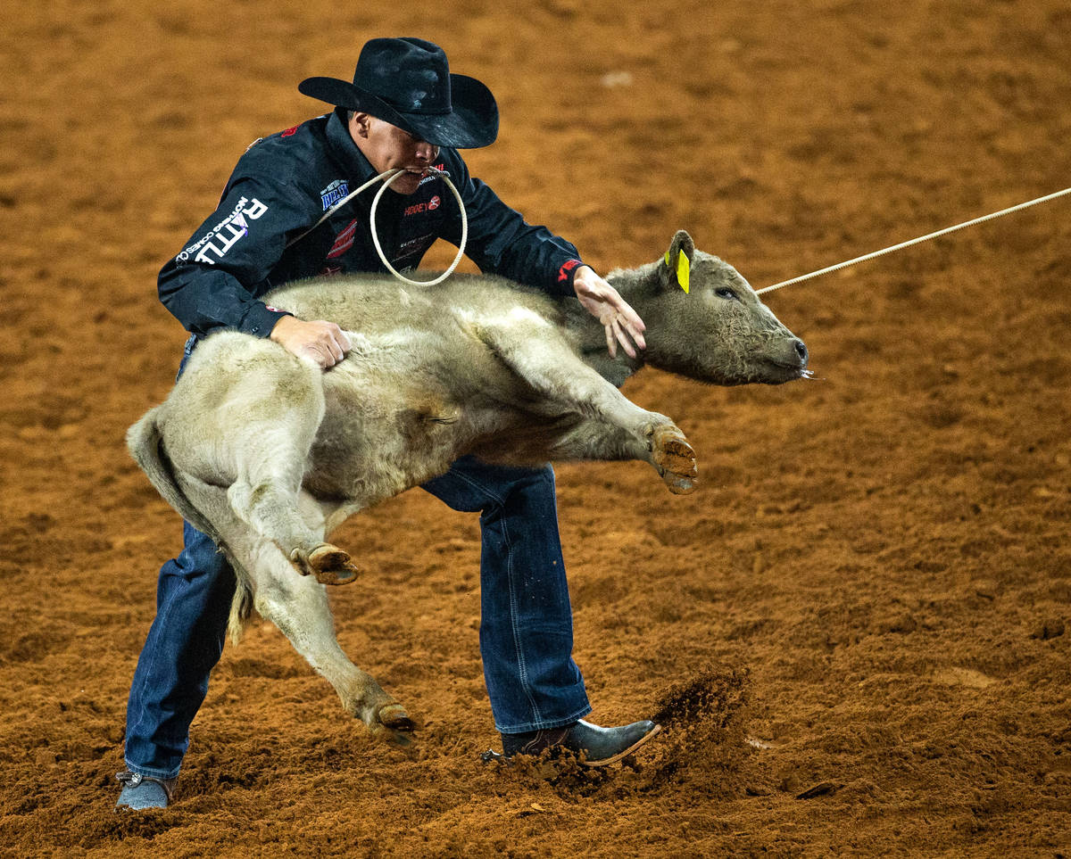 PRCA Tie Down Roping contestant Shad Mayfield earns second place in the first round of his even ...