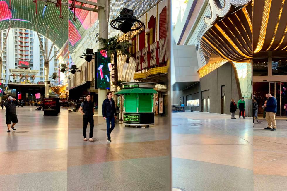 A 10-foot monolith stands under the Fremont Street canopy in Las Vegas Friday, Dec. 4, 2020. (E ...