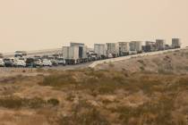 Southbound Interstate 15 traffic builds at mile marker 5 north of Primm on Monday, Sept. 7, 202 ...