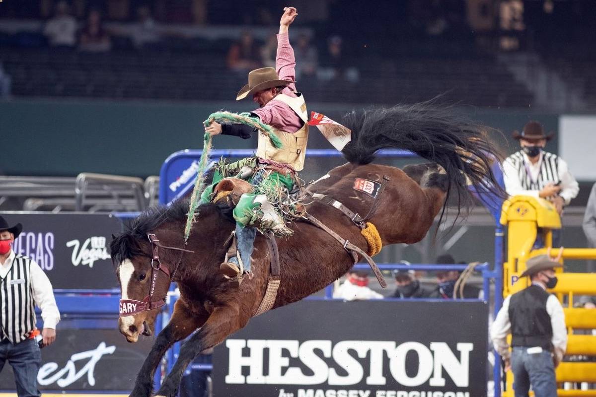 Allen Boore performs during the 3rd go-round of the National Finals Rodeo in Arlington, Texas, ...