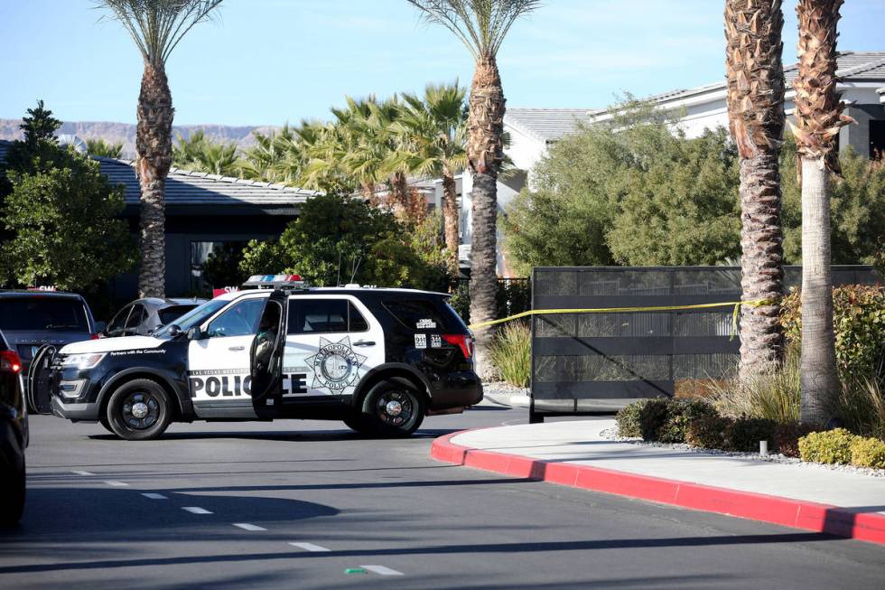 Police on the scene at an apartment complex where a man was shot and killed in the southwest La ...