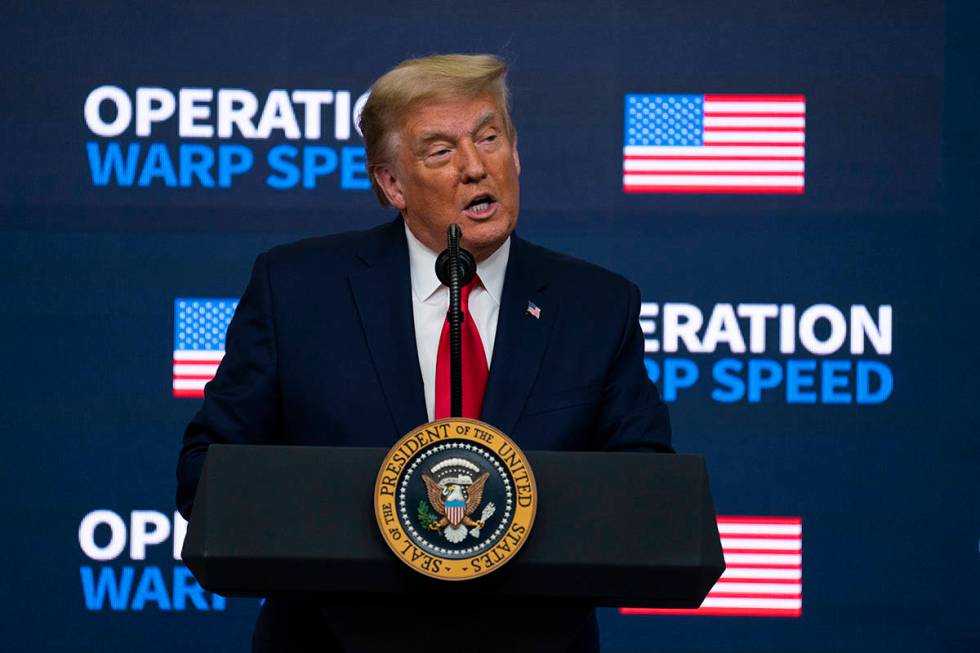 President Donald Trump speaks during an "Operation Warp Speed Vaccine Summit" on the ...