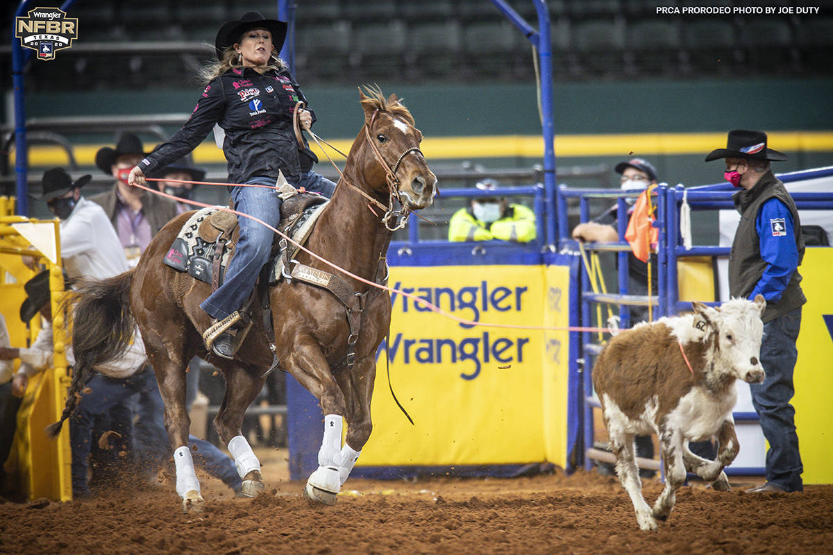 Jackie Crawford is shown on Tuesday, Dec. 8, 2020 on Day 6 of the Nationals Finals Rodeo in Arl ...