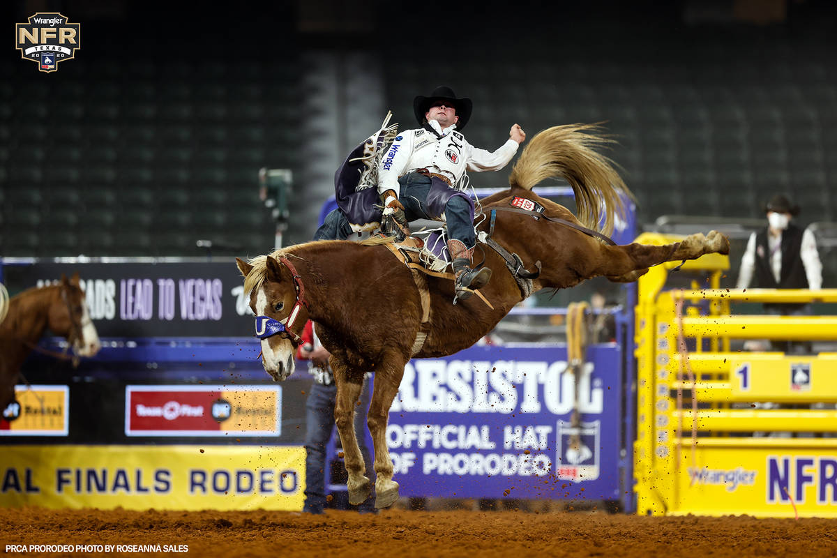 Cole Reiner performs on Tuesday, Dec. 8, 2020 on Day 6 of the Nationals Finals Rodeo in Arlingt ...