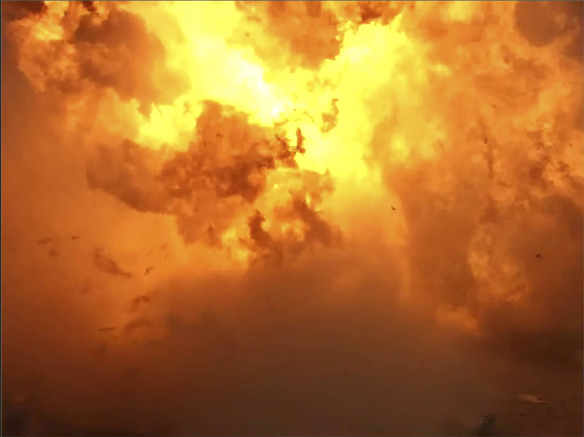 In this screen grab from video posted by SpaceX, the company's Starship becomes engulfed in fla ...