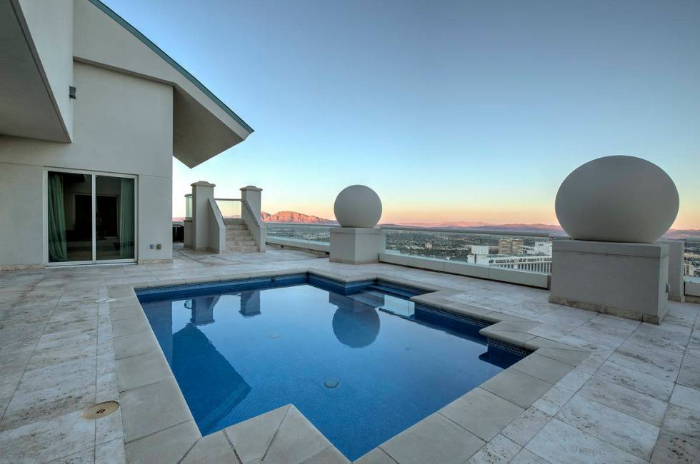 The Turnberry Place penthouse has its own pool and spa on the terrace overlooking the Las Vegas ...