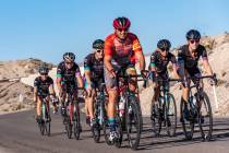 Aksoy Ahmet leads a group of team riders on Las Vegas Boulevard South during the 2017 "Three Fe ...