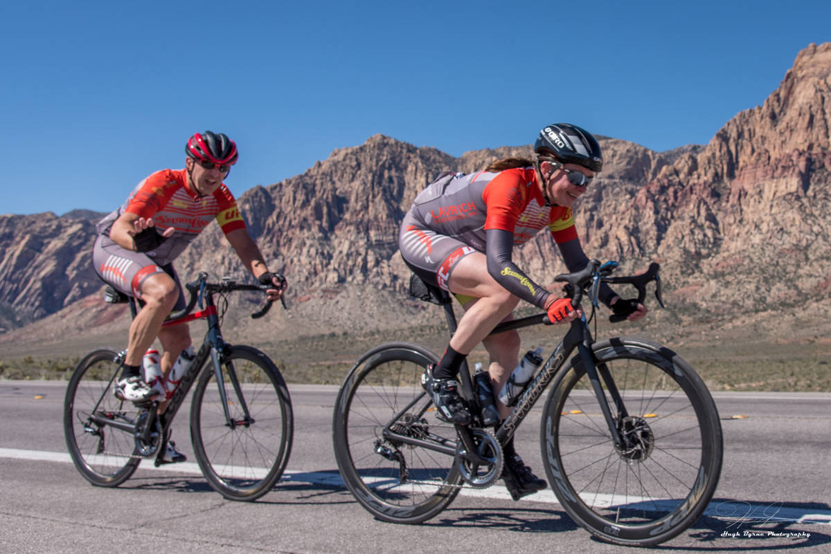 Aksoy Ahmet and his wife, Angela, during a 2018 ride in the Red Rock National Conservation Area ...