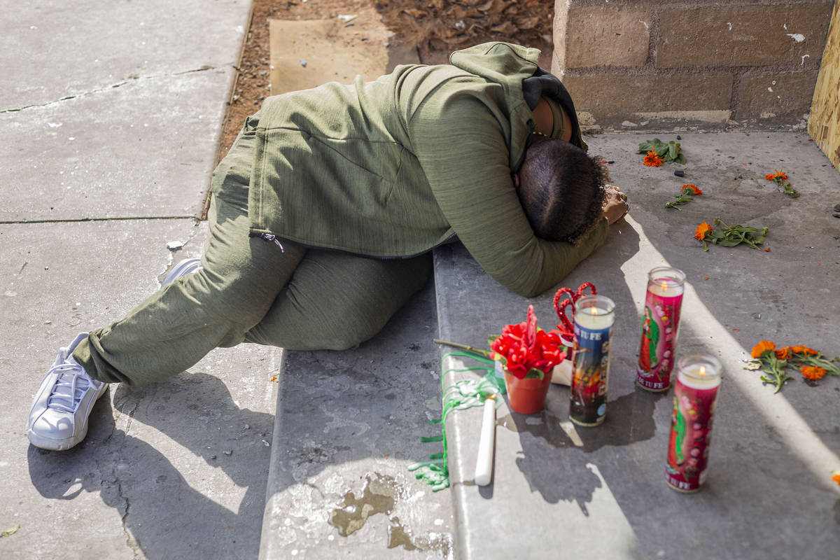 Displaced Alpine Motel Apartments tenant Audrey Palmer weeps on Tuesday, Jan. 21, 2020 at the a ...