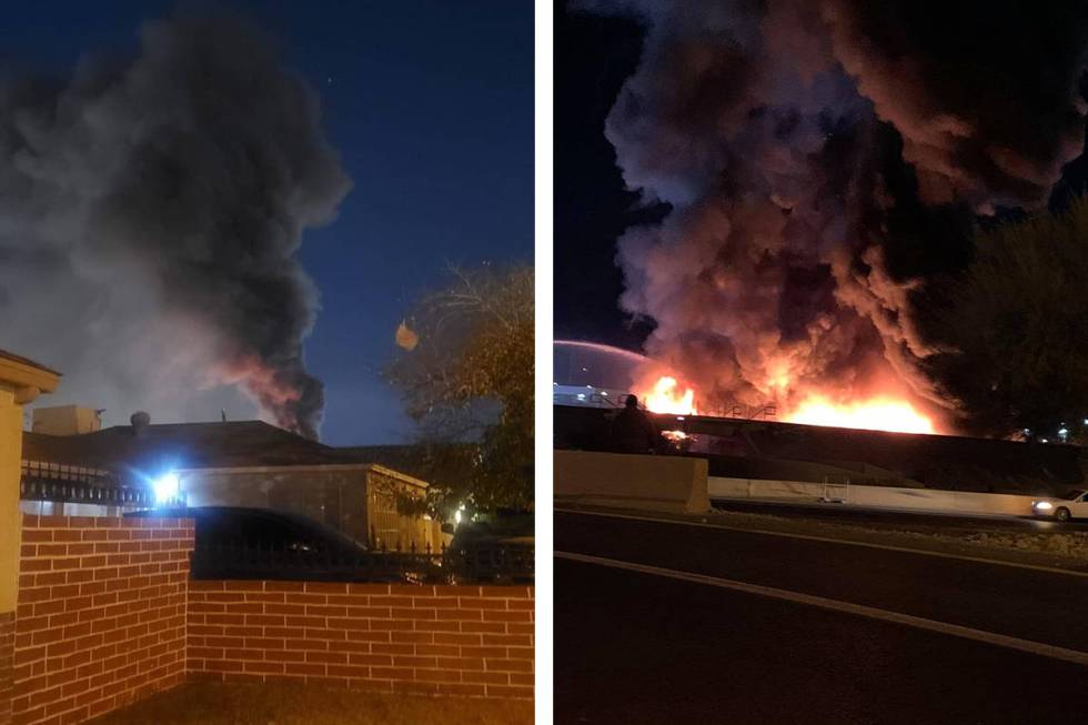 Crews battle a fire Sunday, Dec. 13, 2020, at a salvage yard located on the 2200 block of Crest ...