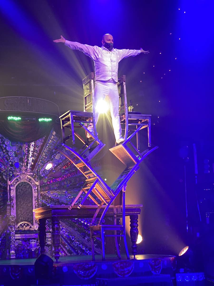 The opening chair-stacking scene is shown in the return of "Absinthe" at Caesars Palace on Wedn ...