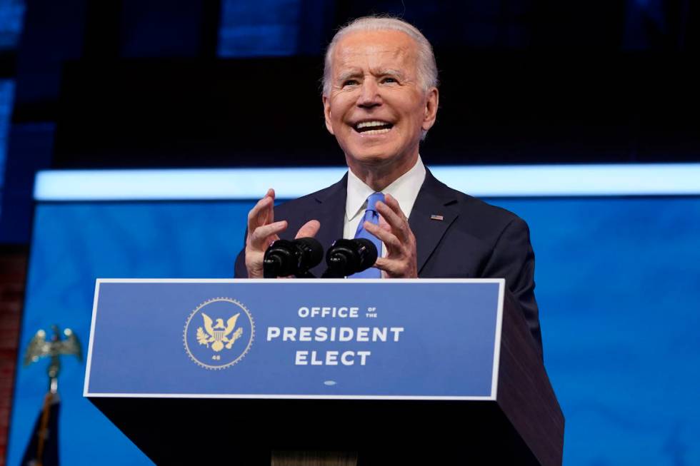 President-elect Joe Biden speaks after the Electoral College formally elected him as president, ...