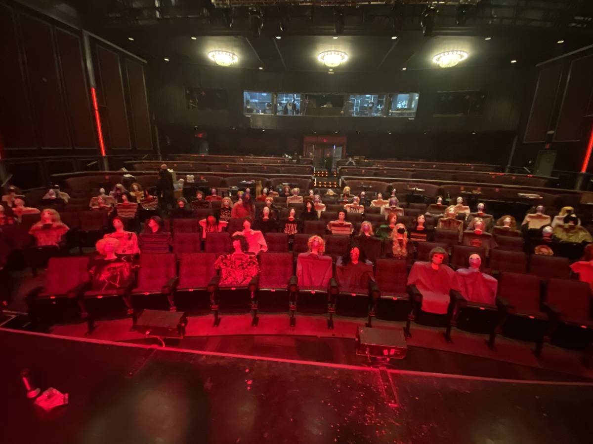 An audience of mannequin heads seated for Tape Face's show at Harrah's Showroom is shown on Sat ...