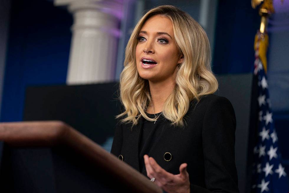 In this May 1, 2020 file photo, White House press secretary Kayleigh McEnany speaks during her ...