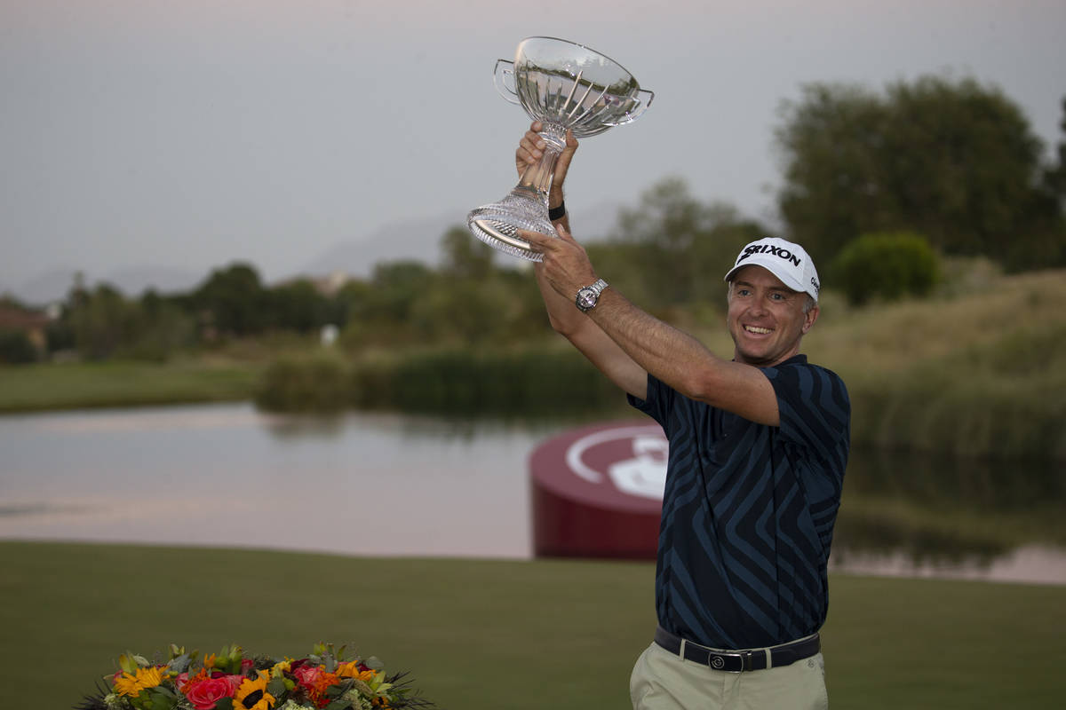 Martin Laird celebrates after winning the final round of the 2020 Shriners Hospitals for Childr ...