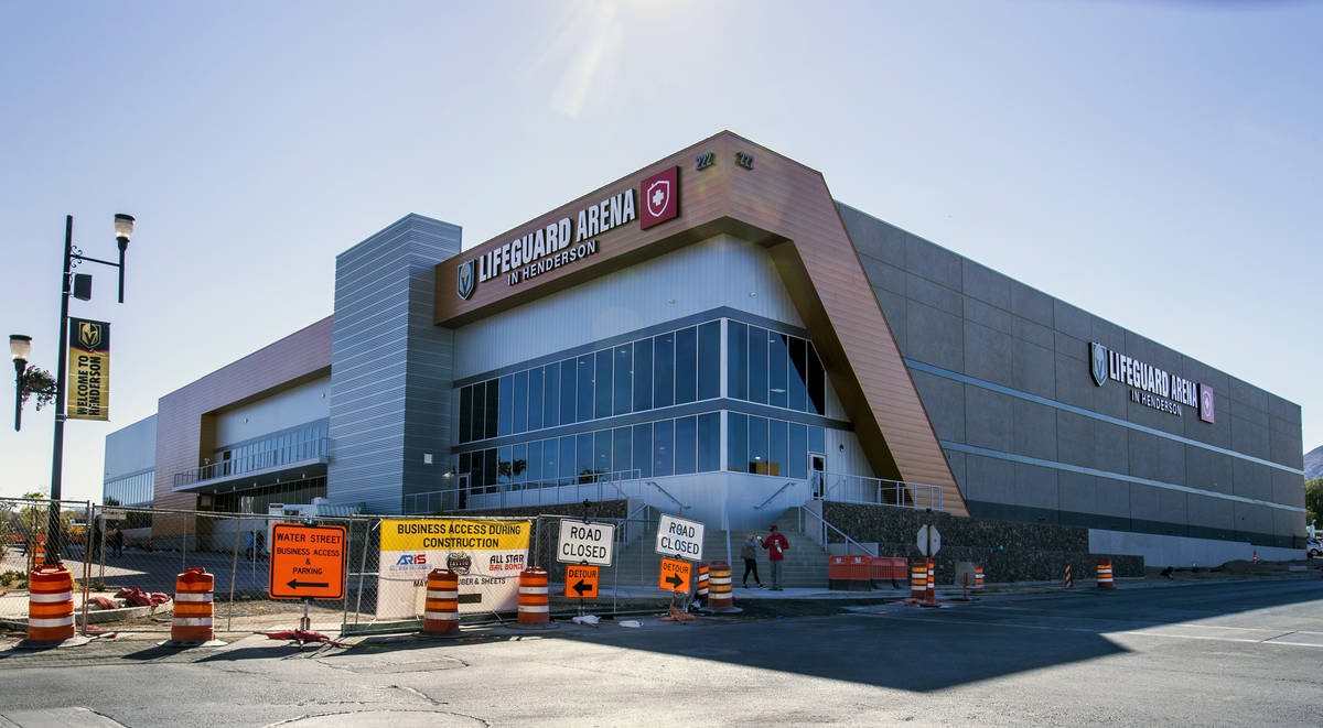 Work continues outside during opening day at the Henderson Silver Knights practice facility wit ...