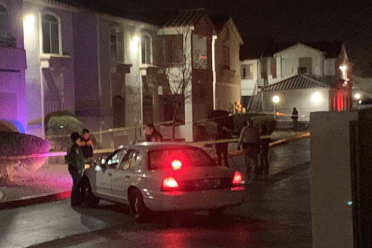 Police investigate a homicide Wednesday, Dec. 16, 2020, at Pacific Legends Apartments, 1405 S. ...