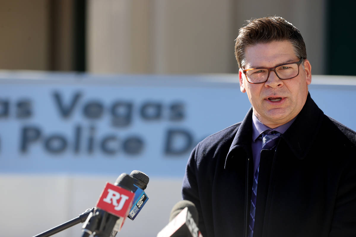 Las Vegas police Lt. Dave Valenta talks during a news conference at Metropolitan Police Departm ...
