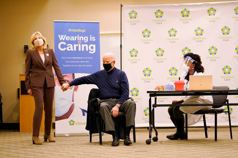 President-elect Joe Biden arrives to receive his first dose of the coronavirus vaccine at Chris ...