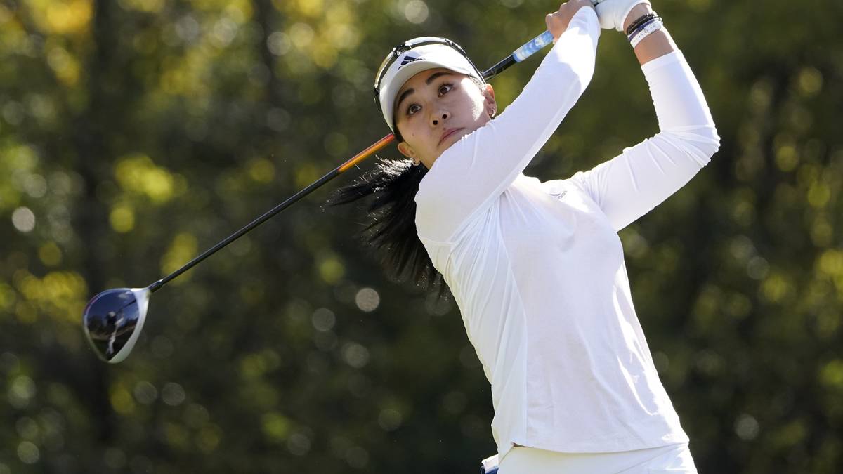 Danielle Kang hits off the second tee during the first round of the U.S. Women's Open golf tour ...