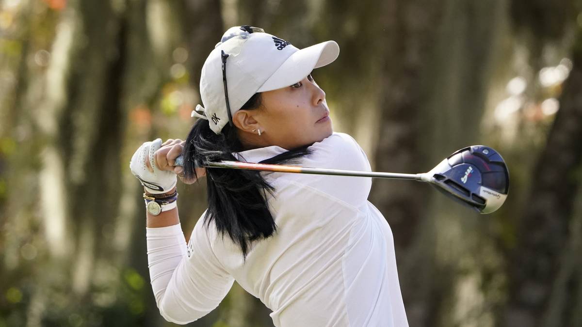 Danielle Kang hits off the third tee during the first round of the U.S. Women's Open golf tourn ...