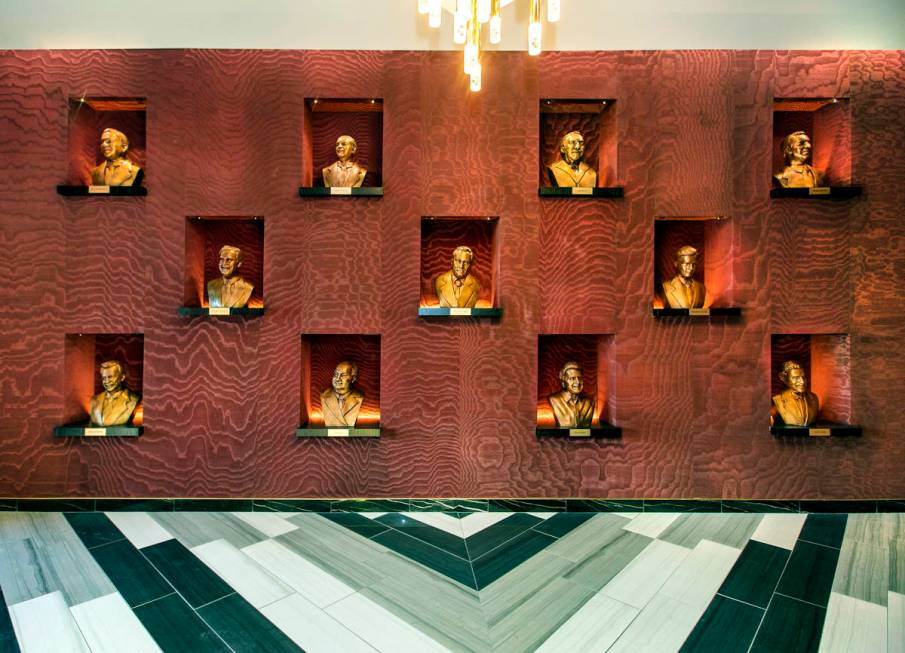Busts of Las Vegas founders greet visitors arriving at the Legacy Club at Circa on Tuesday, Dec ...