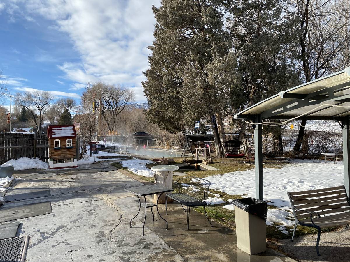 The Lava Hot Springs Inn, is shown at the hot pools on Tuesday, Dec. 23, 2020. (John Katsilomet ...