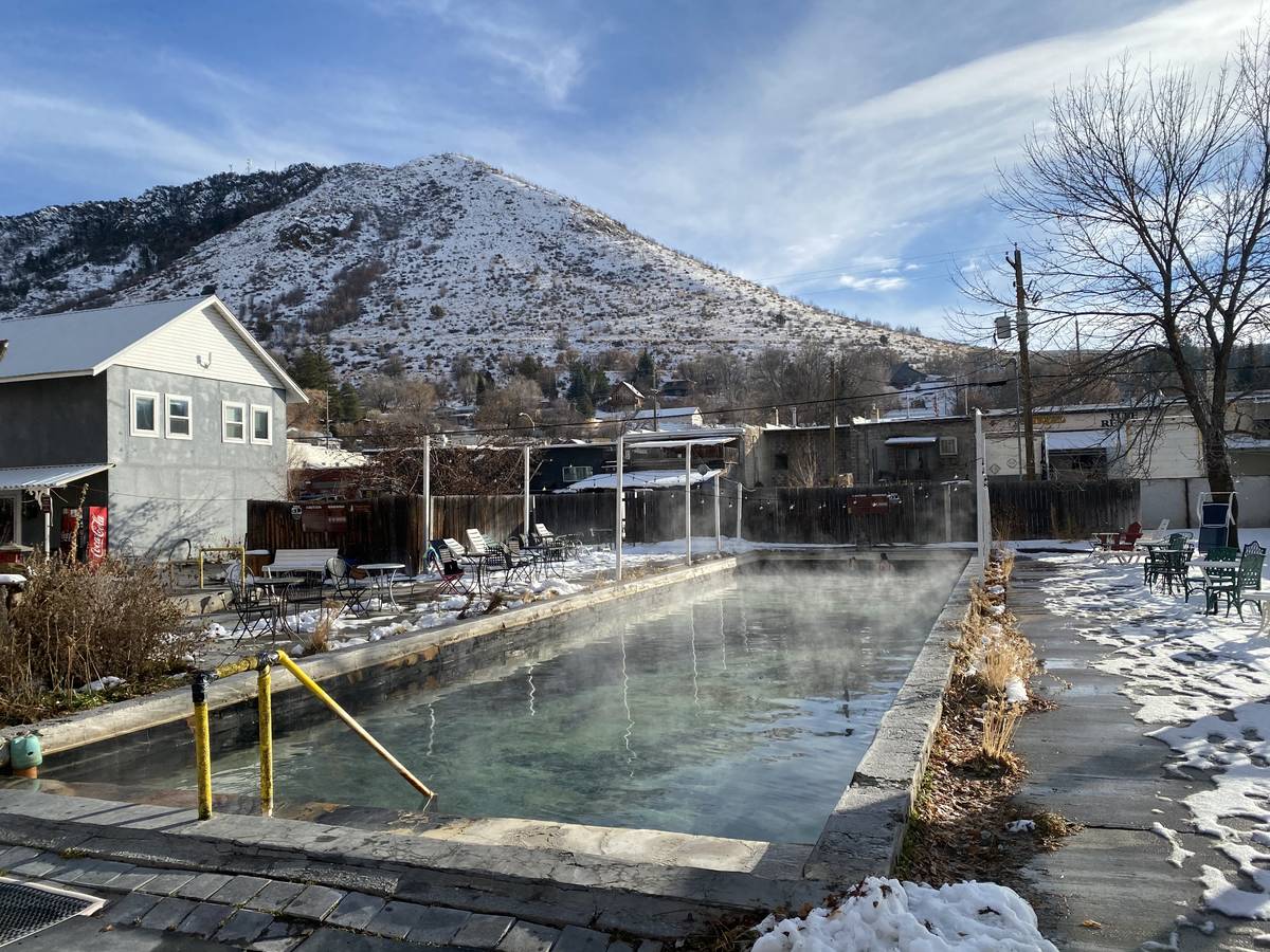 The Lava Hot Springs Inn is shown at the hot pools on Tuesday, Dec. 23, 2020. (John Katsilomete ...