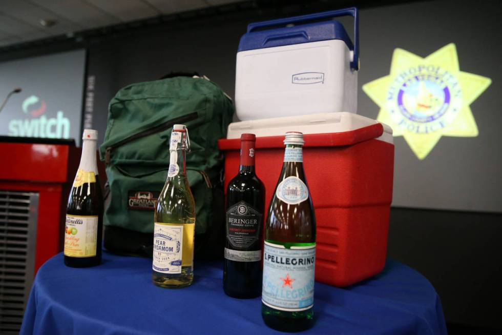 Examples of banned items are displayed during a press conference to discuss New Year's Eve cele ...