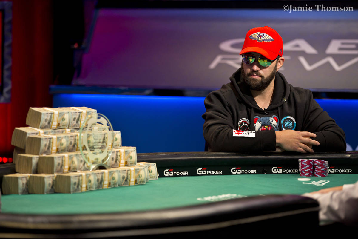 Joseph Hebert plays heads-up to win the U.S. portion of the World Series of Poker Main Event on ...