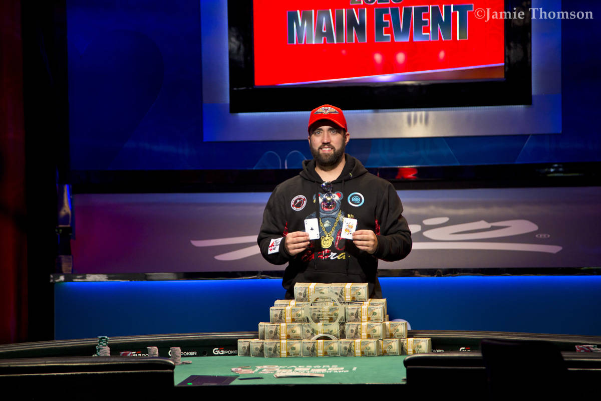 Joseph Hebert after winning the U.S. portion of the World Series of Poker Main Event on Monday, ...