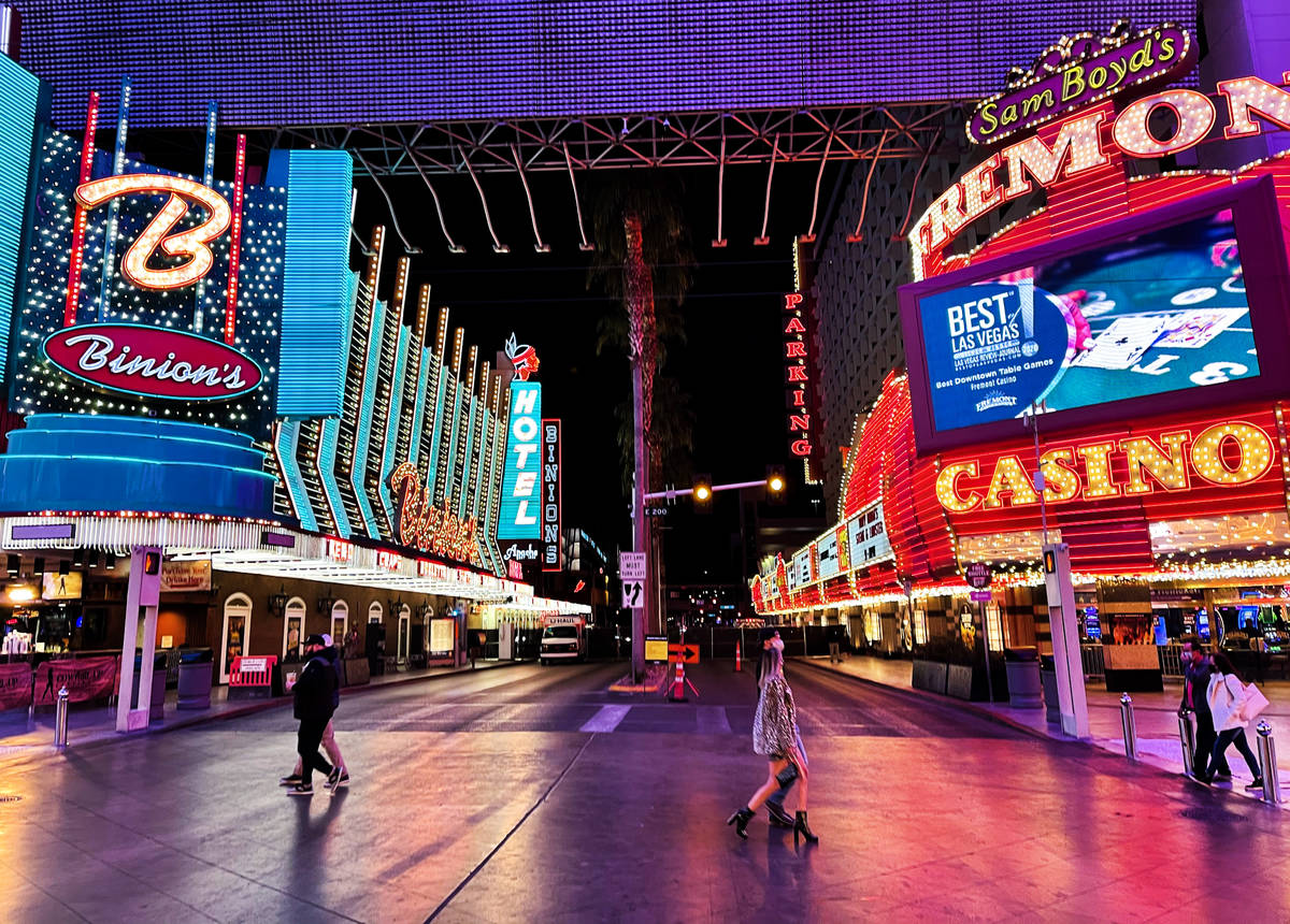 Revelers celebrate New Year's Eve at the Fremont Street Experience in downtown Las Vegas on Thu ...
