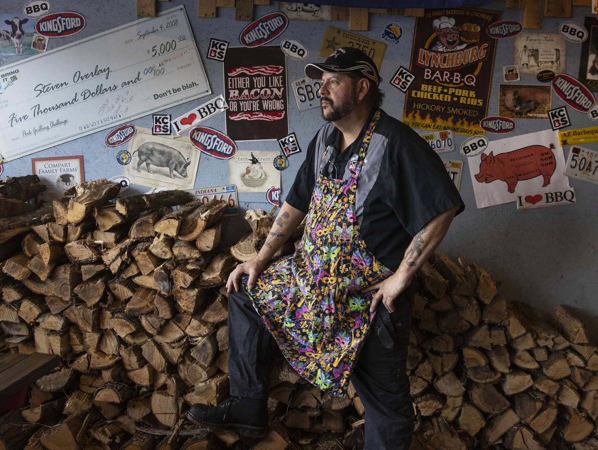 Steve Overlay, owner of Sin City Smokers Barbecue and Catering, poses for a photo at his Hender ...