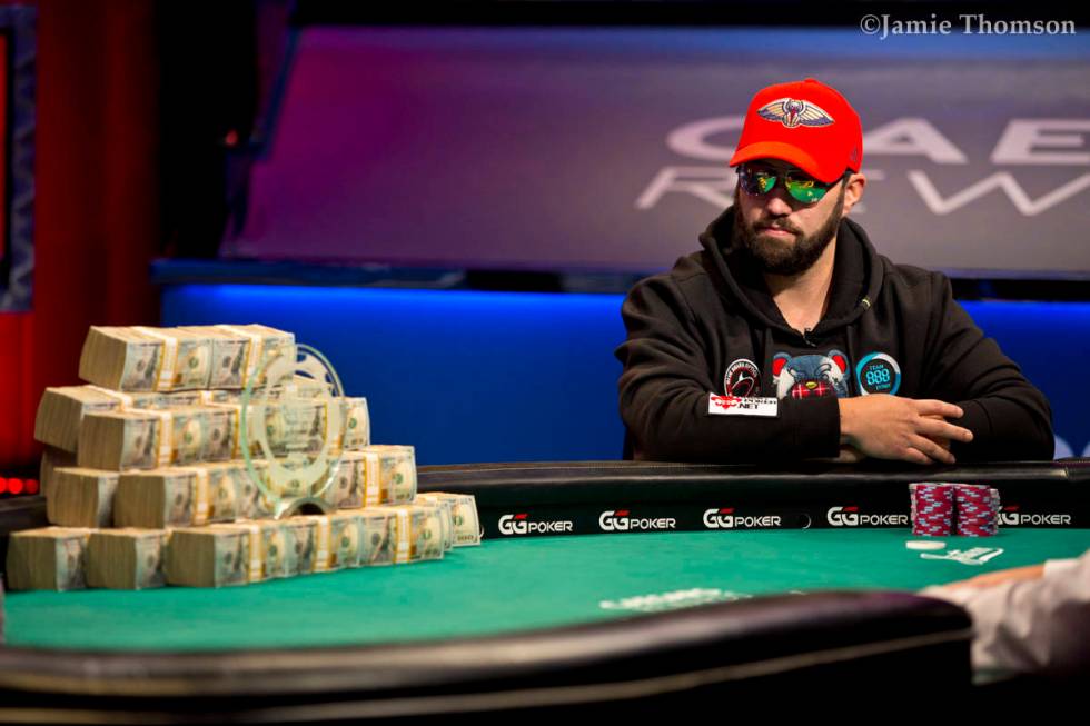 Joseph Hebert plays heads-up to win the U.S. portion of the World Series of Poker Main Event on ...