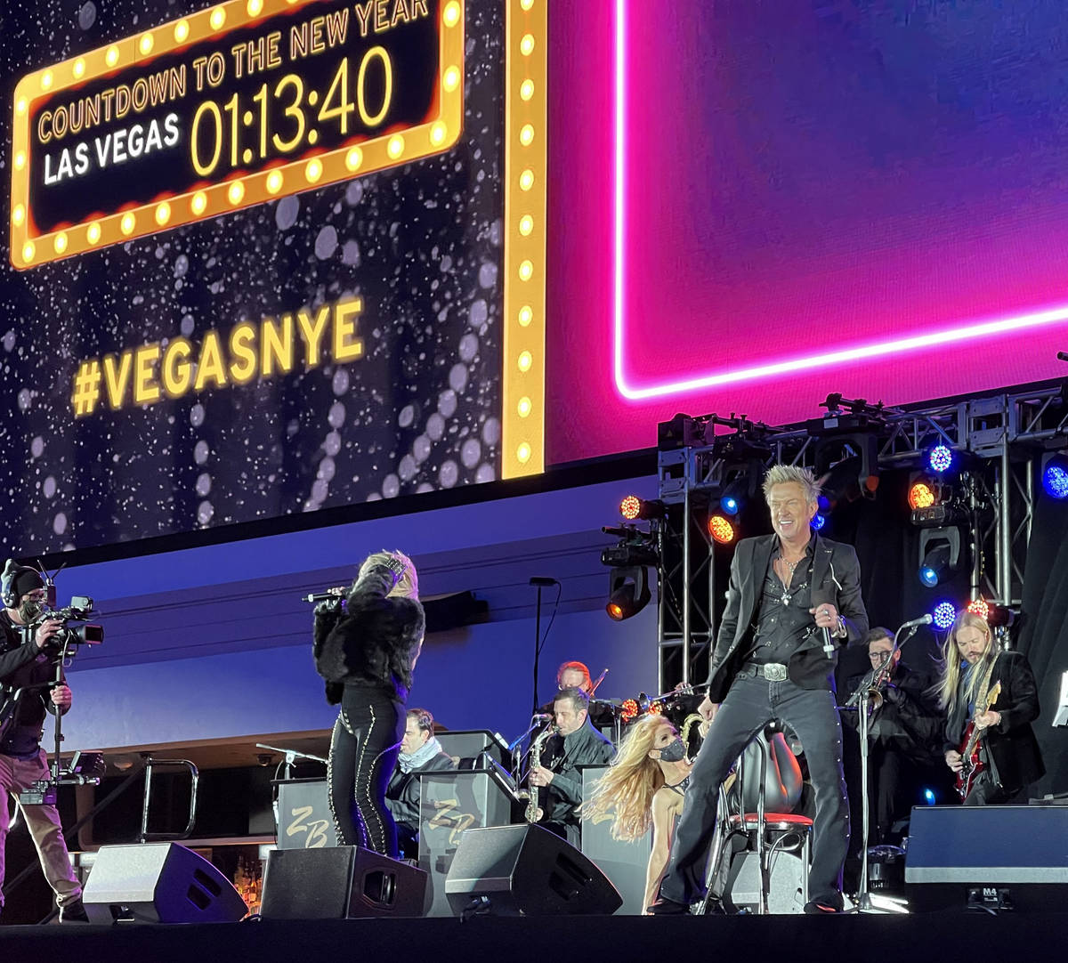 Chris Phillips and Zowie Bowie during the New Year's Eve show and CBS broadcast at Stadium Swim ...