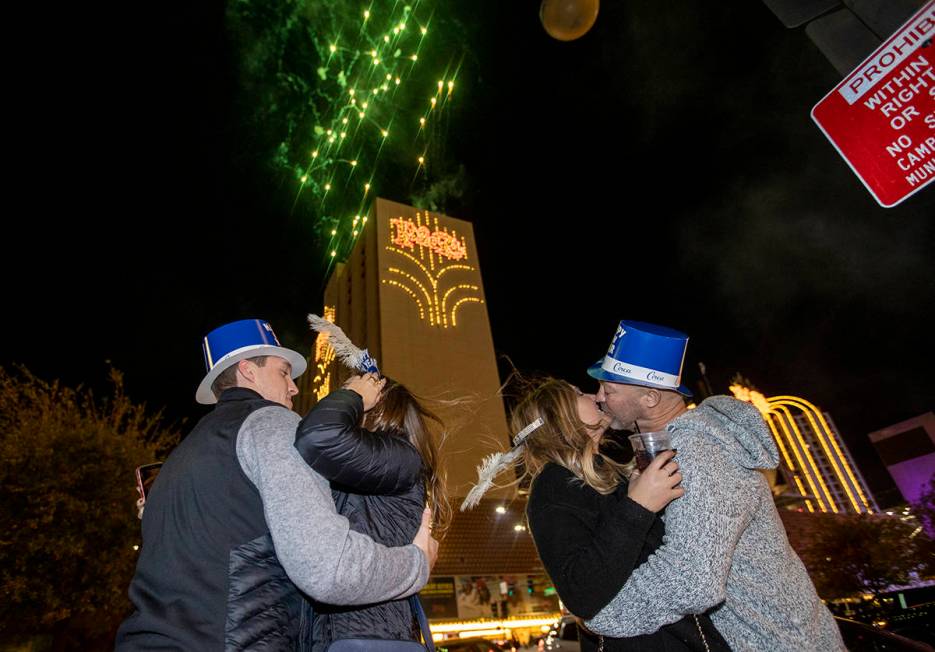Fireworks erupt over the south tower of the Plaza at the start of New Years Day on Saturday, Ja ...