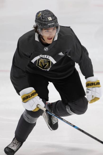 Vegas Golden Knights Peyton Krebs (18) during a team practice at City National Arena in Las Veg ...