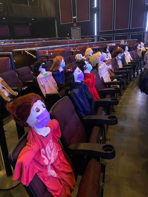 An audience of mannequin heads seated for Tape Face's show at Harrah's Showroom is shown on Sat ...