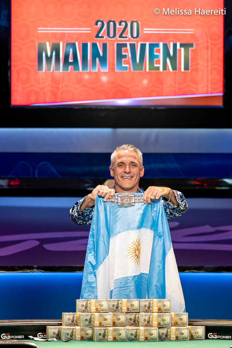 Damian Salas after winning the World Series of Poker Main Event title Sunday, Jan. 3, 2021, at ...