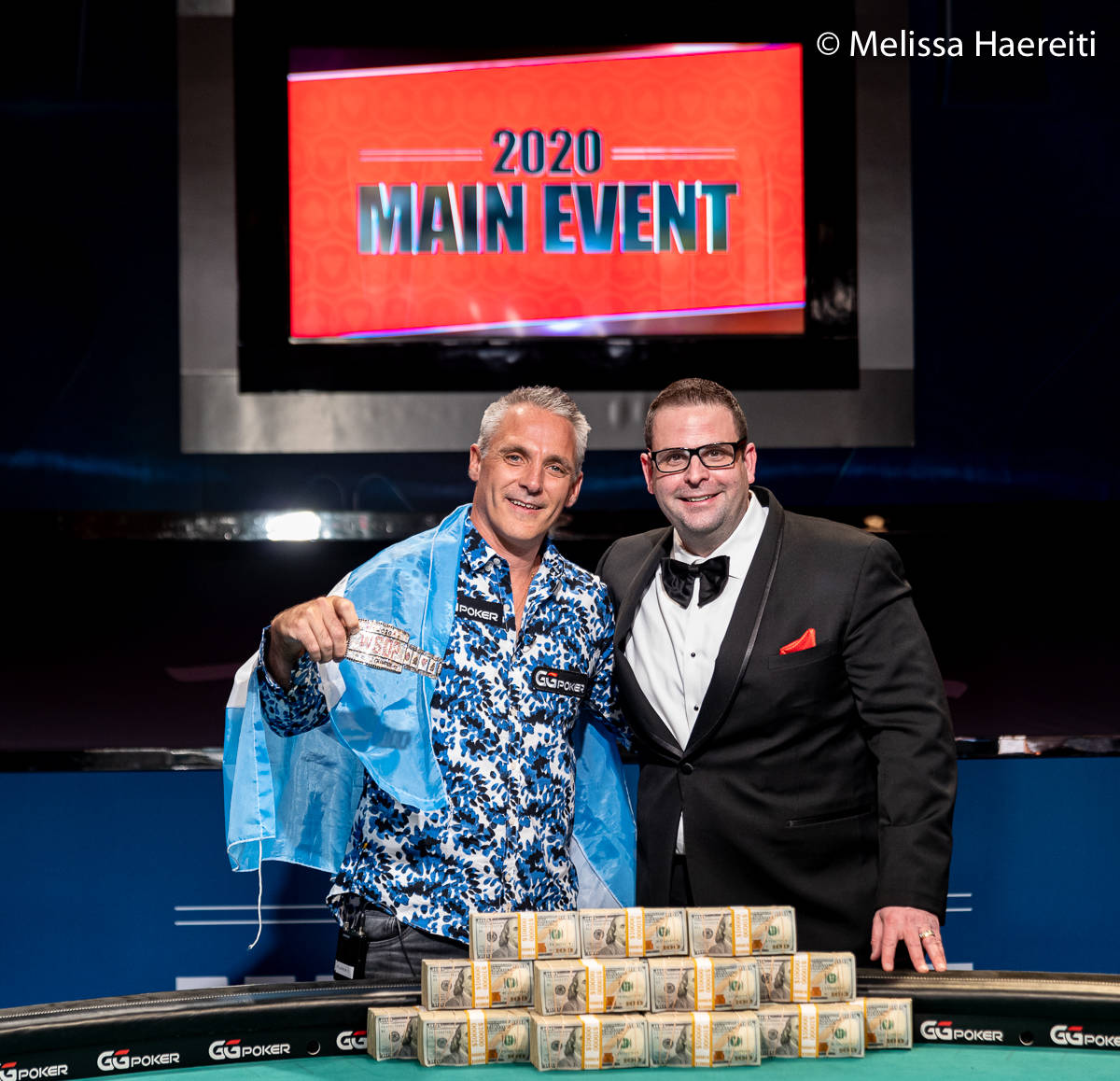 Damian Salas with WSOP vice president Jack Effel after winning the World Series of Poker Main E ...